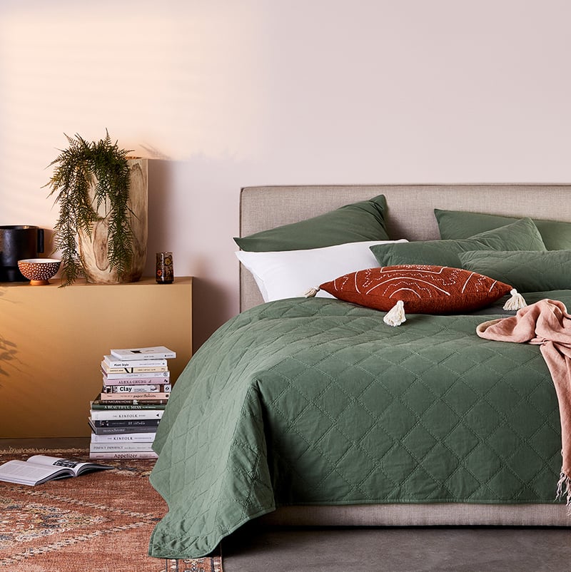 Stonewashed Cotton Fern Quilted Coverlet
