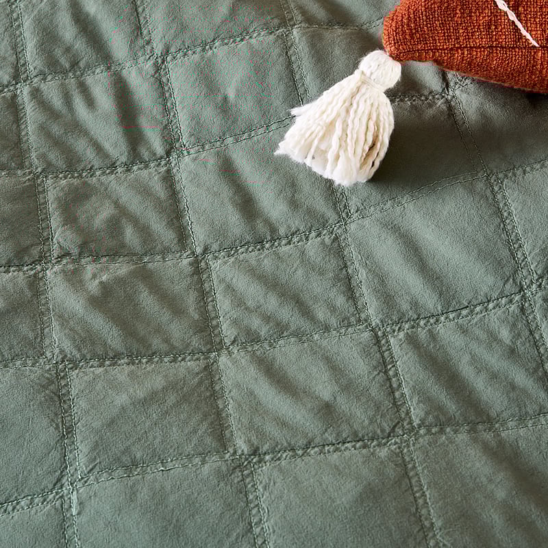 Stonewashed Cotton Fern Quilted Coverlet