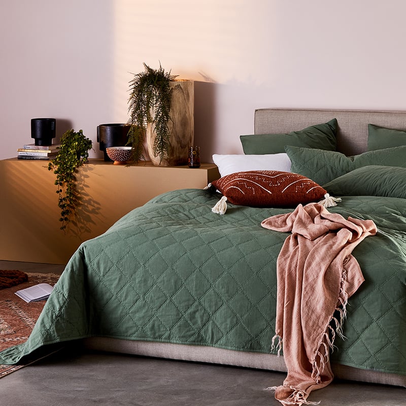 Stonewashed Cotton Fern Quilted Coverlet