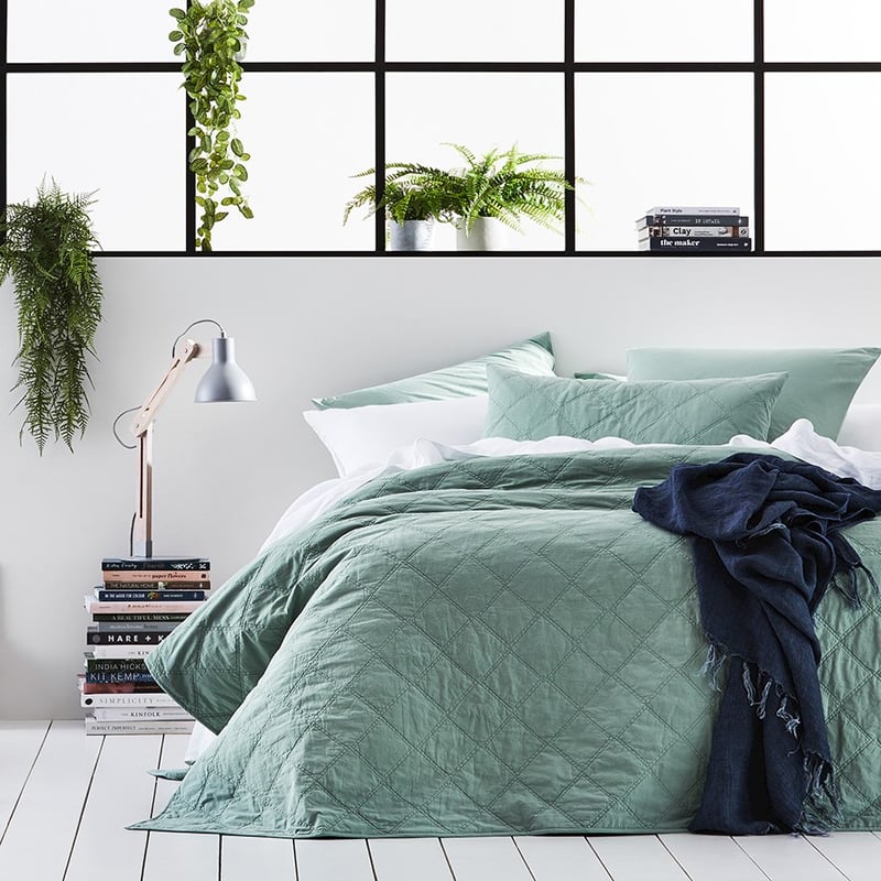 Stonewashed Cotton Greenery Coverlet
