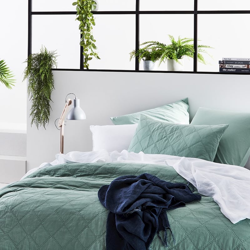 Stonewashed Cotton Greenery Coverlet