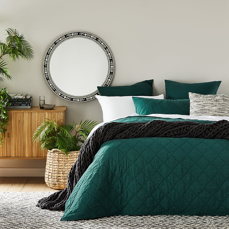 Stonewashed Cotton Lagoon Quilted Coverlet