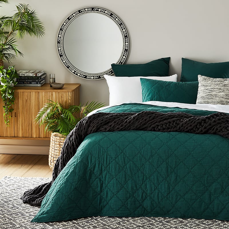 Stonewashed Cotton Lagoon Quilted Coverlet