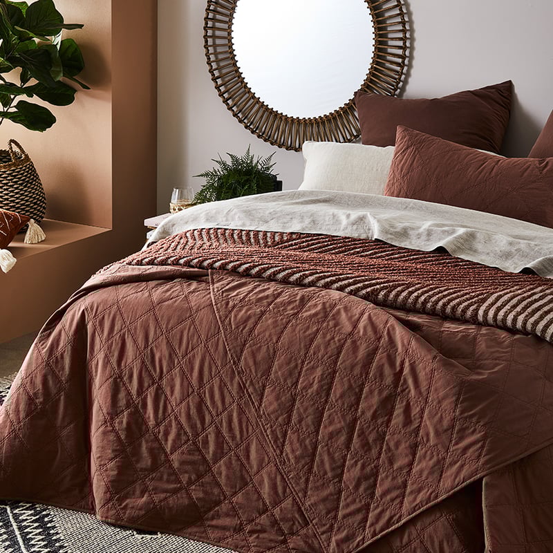 Stonewashed Cotton Mahogany Quilted Coverlet