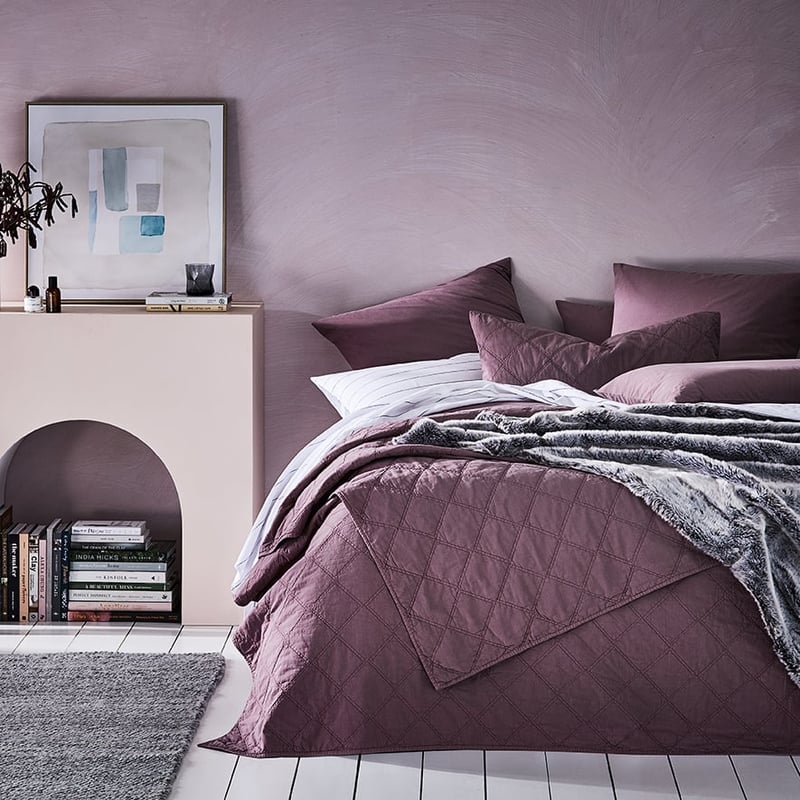 Stonewashed Cotton Mauve Quilted Coverlet
