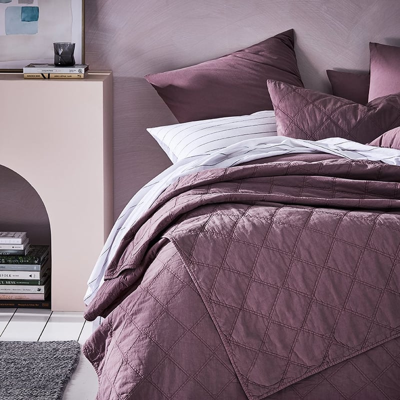 Stonewashed Cotton Mauve Quilted Coverlet