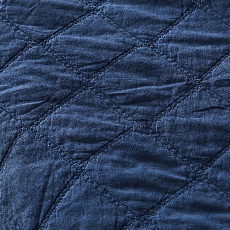 Stonewashed Cotton China Blue Quilted Coverlet 