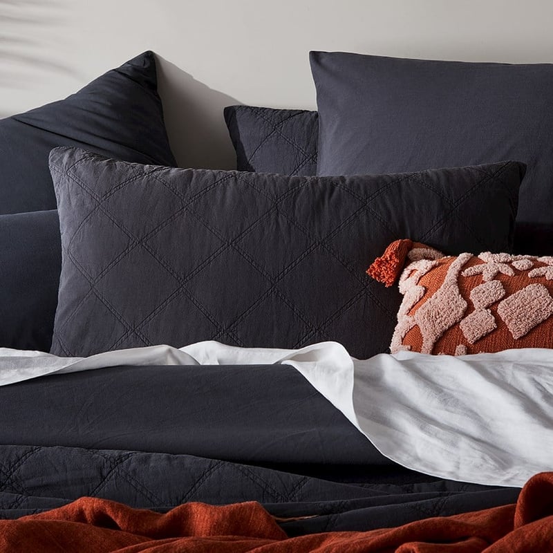 Stonewashed Cotton Coal Quilted Coverlet Separates