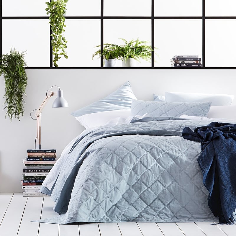 Stonewashed Cotton Powder Blue Coverlet