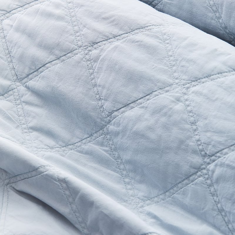 Stonewashed Cotton Powder Blue Coverlet