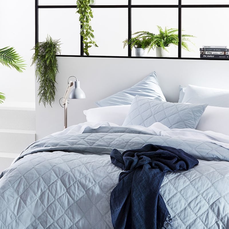Stonewashed Cotton Powder Blue Coverlet