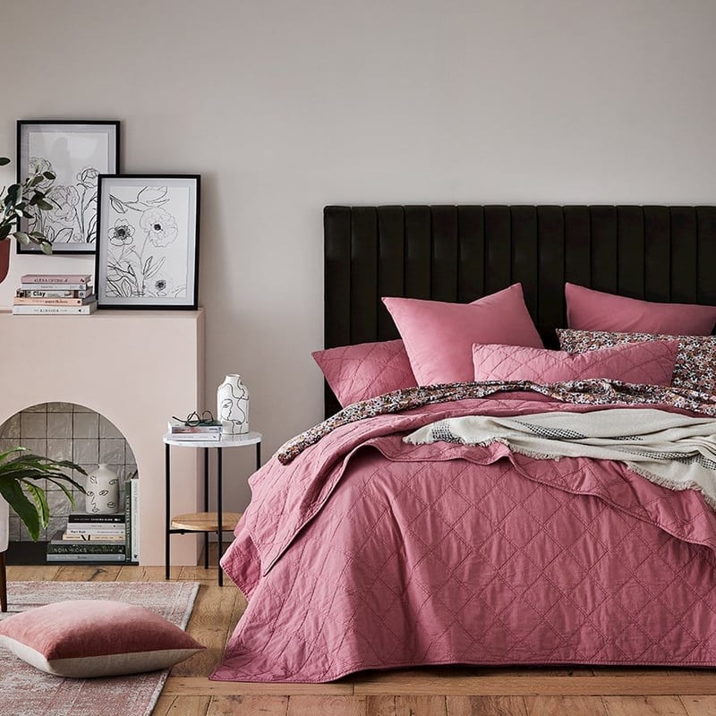 Stonewashed Cotton Berry Quilted Coverlet 