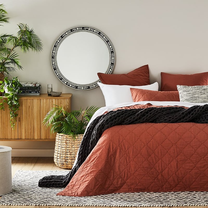 Stonewashed Cotton Clay Quilted Coverlet