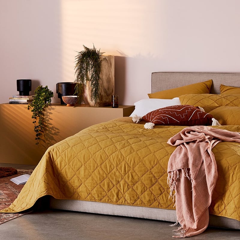 Stonewashed Cotton Quilted Spice Coverlet