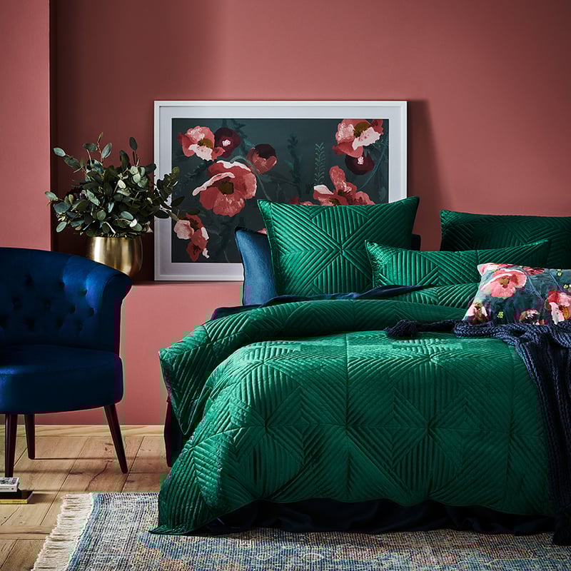 Newport Quilted Velvet Emerald Quilt Cover