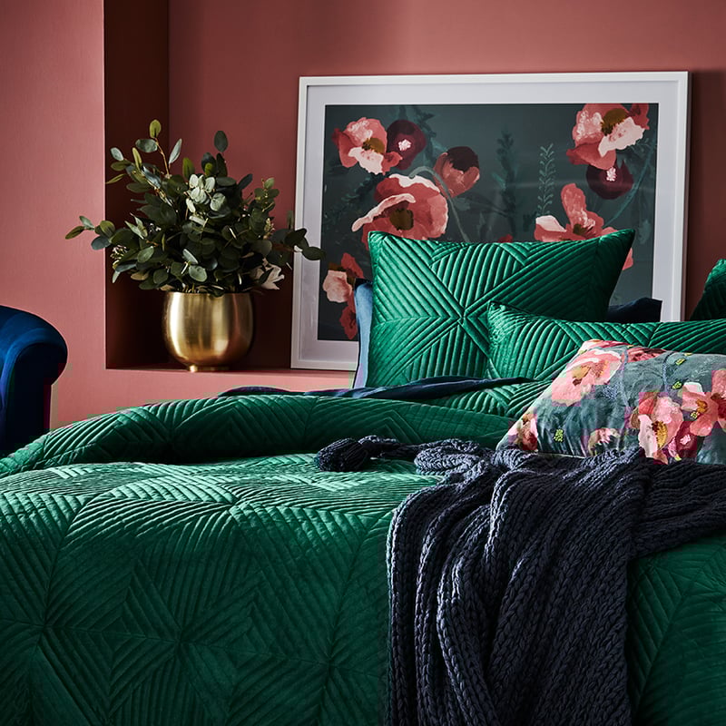 Newport Quilted Velvet Emerald Quilt Cover