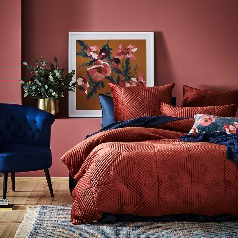 Newport Quilted Velvet Paprika Quilt Cover