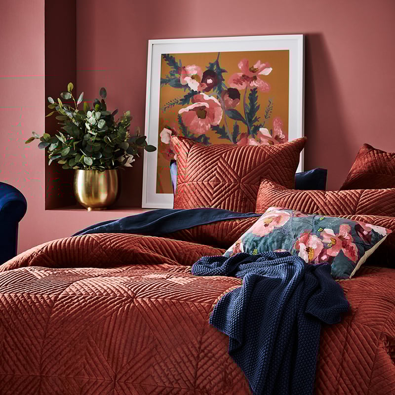 Newport Quilted Velvet Paprika Quilt Cover