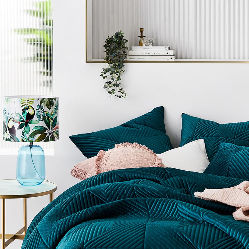 Newport Quilted Velvet Peacock Quilt Cover