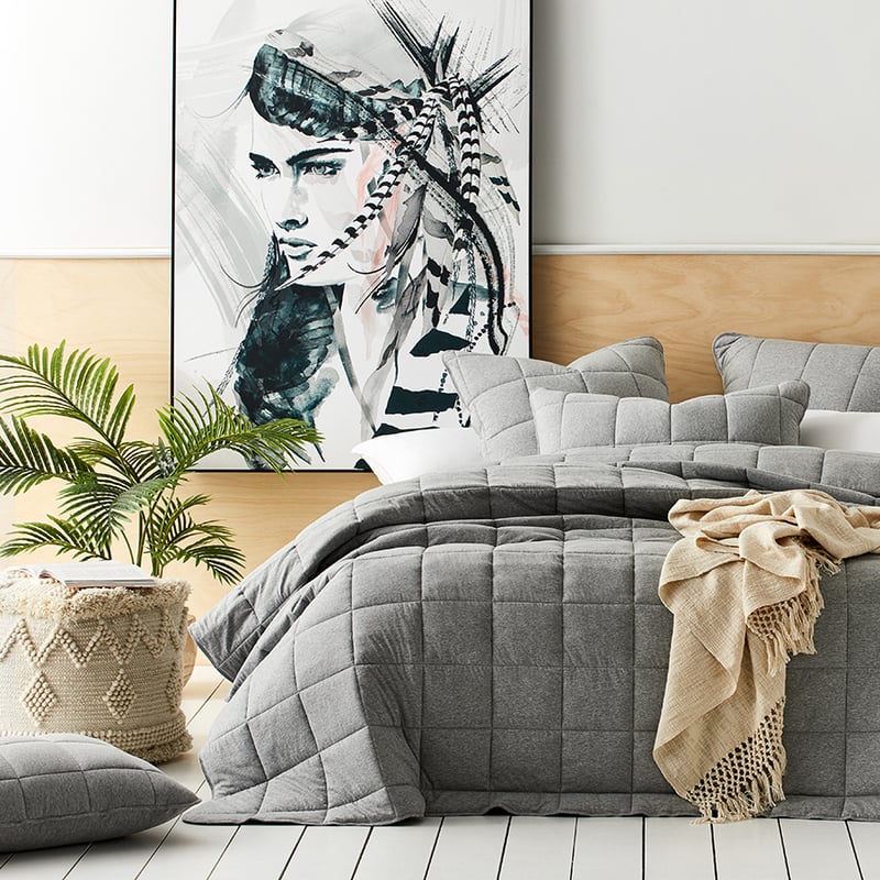 Ultra Soft Jersey Quilted Coverlet Grey Marble