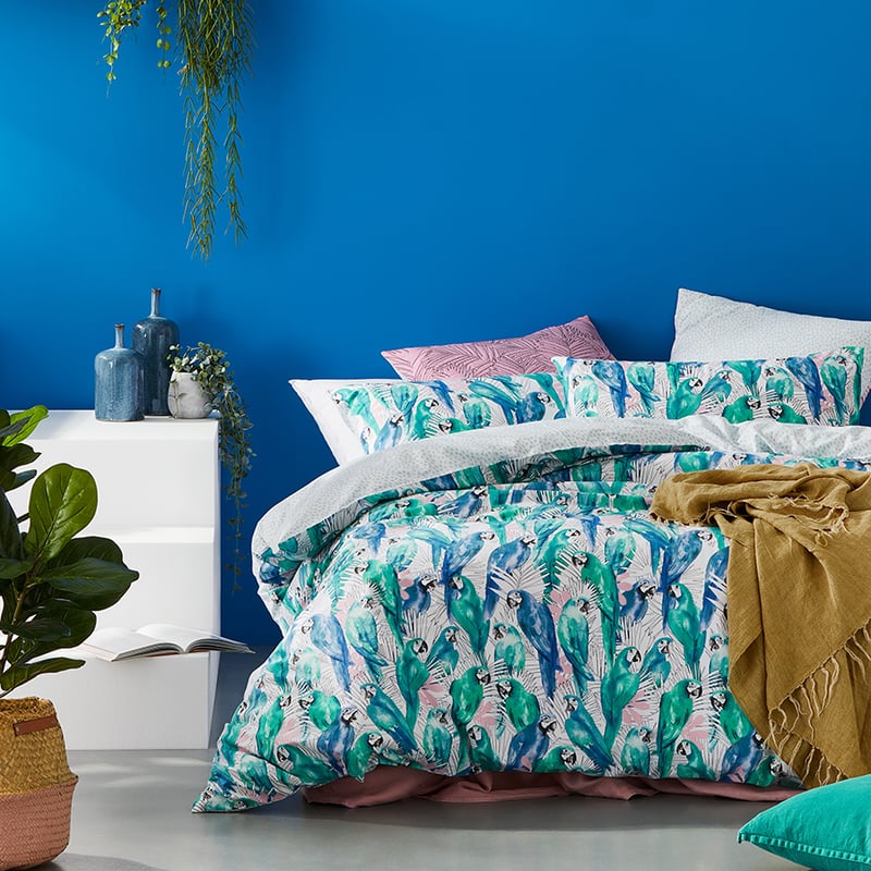 Pedro Parrot Aqua Quilt Cover Set