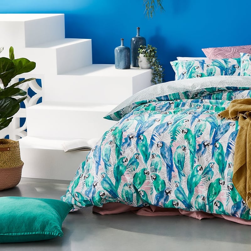 Pedro Parrot Aqua Quilt Cover Set