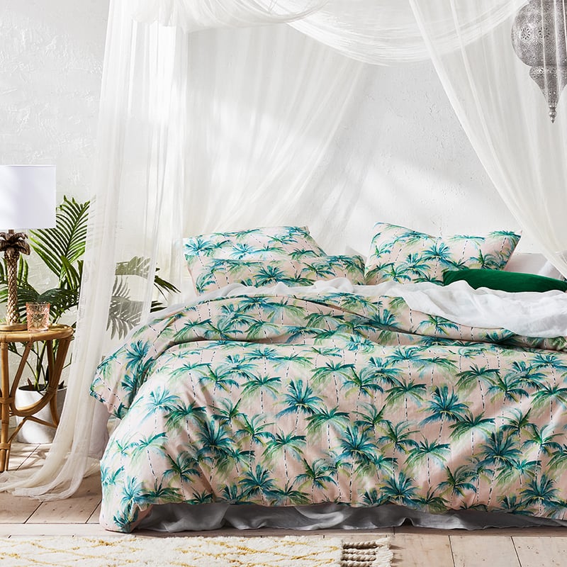 Vintage Palm Quilt Cover Set Pink