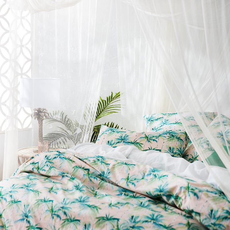 Vintage Palm Quilt Cover Set Pink