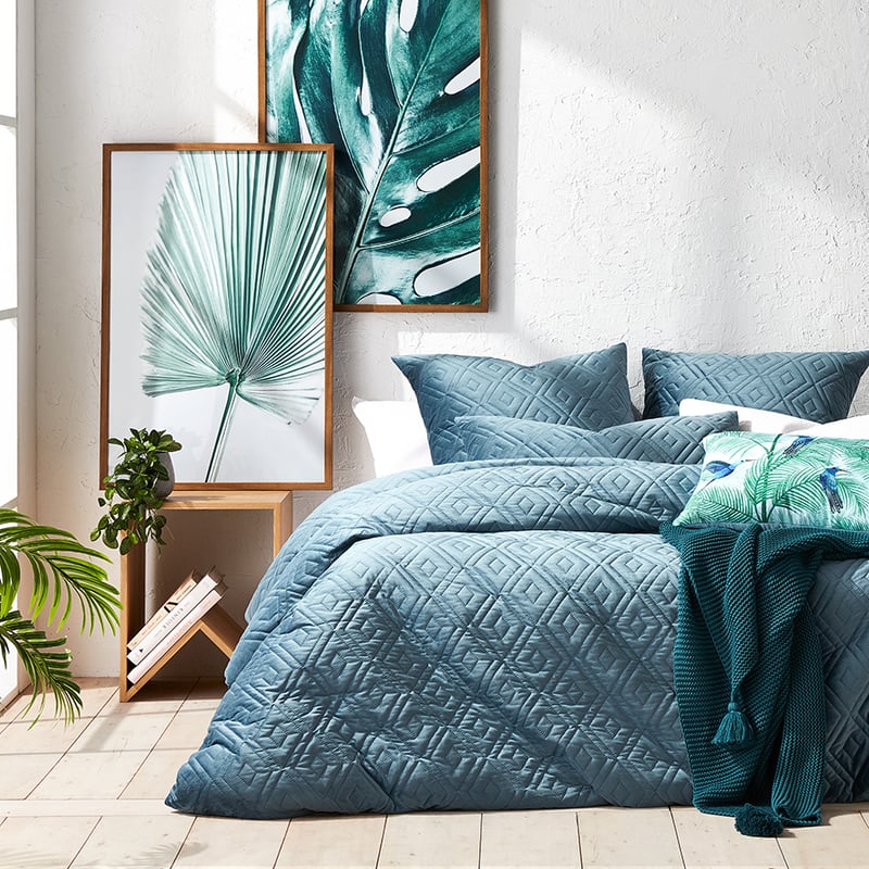 Aura Quilted Velvet Quilt Cover Air Force Blue