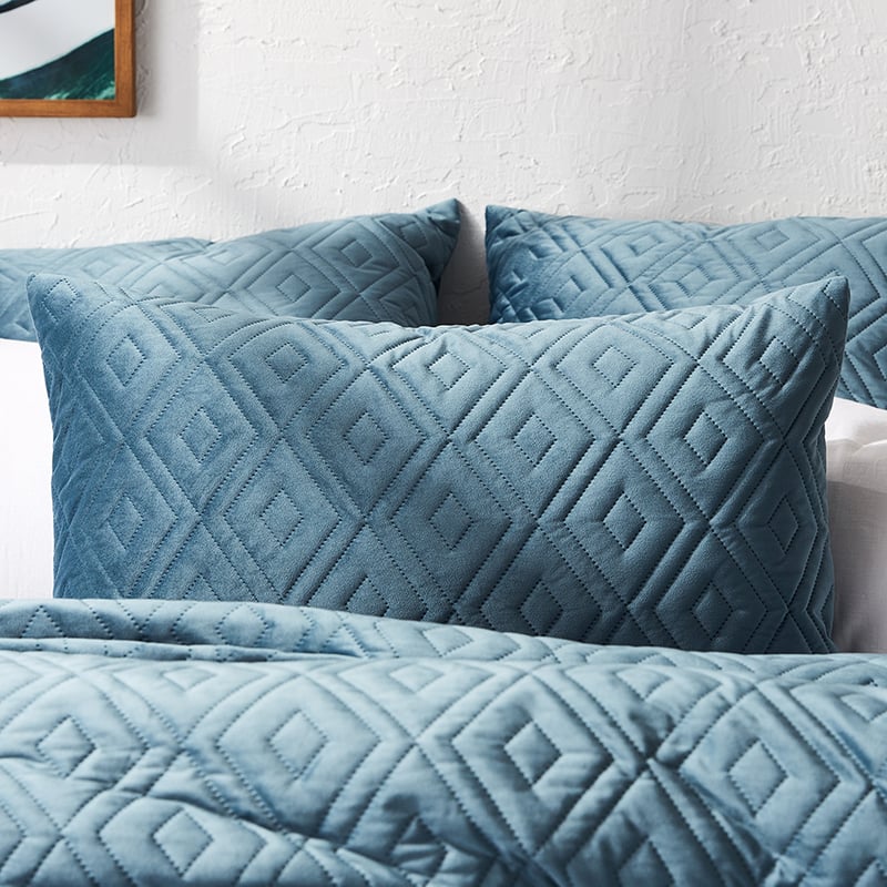 Aura Quilted Velvet Quilt Cover Air Force Blue