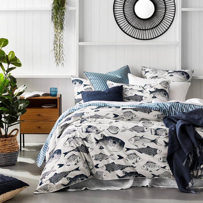 Something Fishy Quilt Cover Set Ink