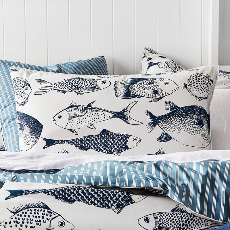Something Fishy Quilt Cover Set Ink