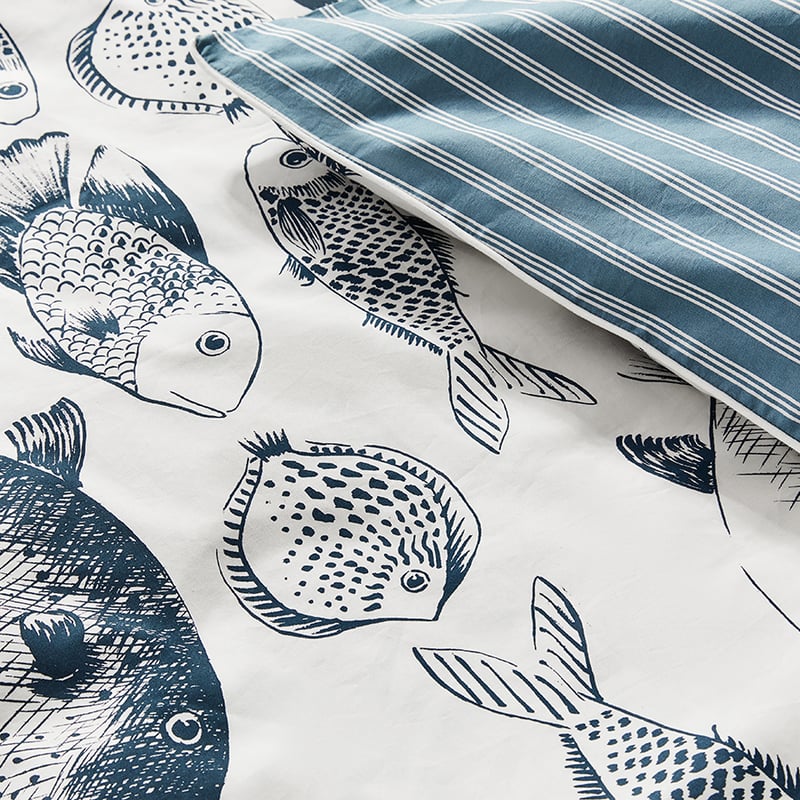 Something Fishy Quilt Cover Set Ink