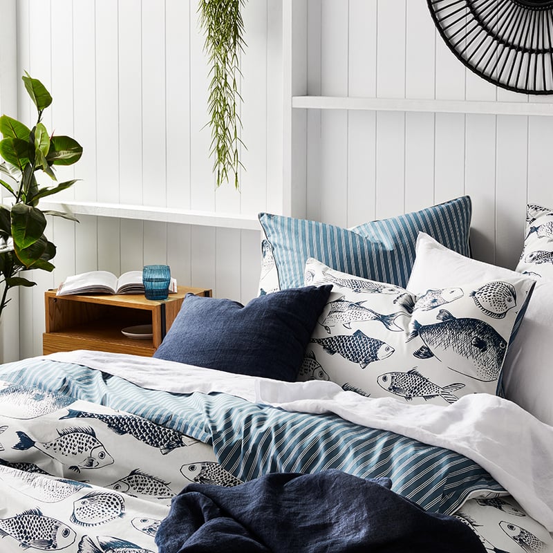 Something Fishy Quilt Cover Set Ink