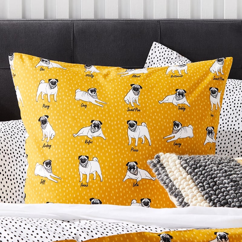 Percy Pug Mustard Quilt Cover Set 
