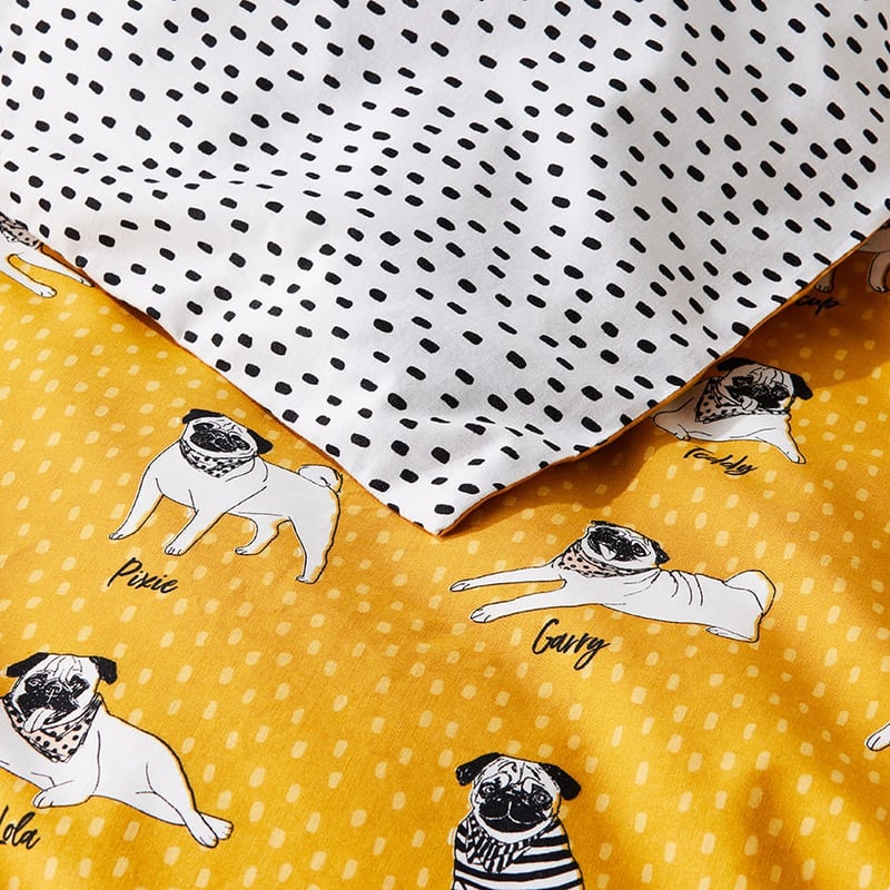 Percy Pug Mustard Quilt Cover Set 