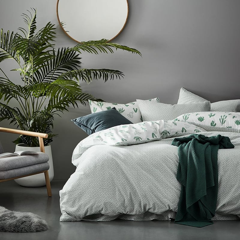 Novelty Printed Green Cactus Flannelette Quilt Cover Set
