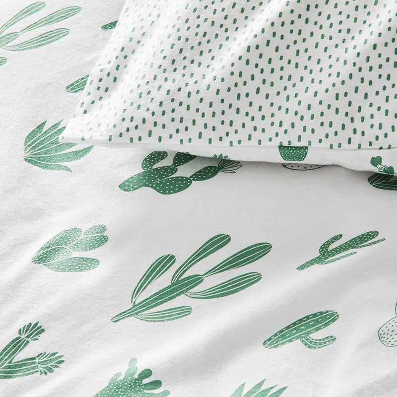 Novelty Printed Green Cactus Flannelette Quilt Cover Set