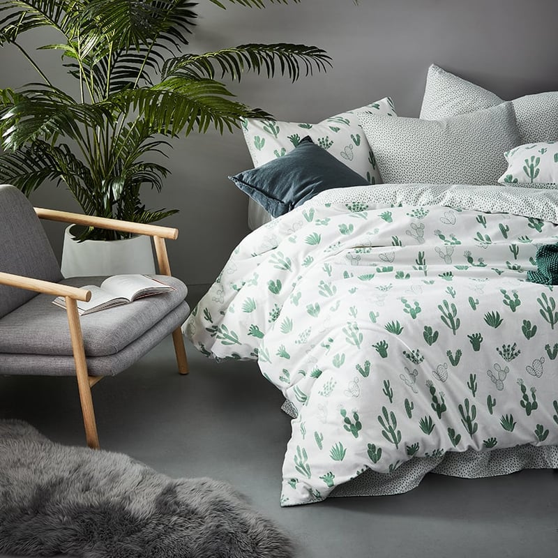 Novelty Printed Green Cactus Flannelette Quilt Cover Set