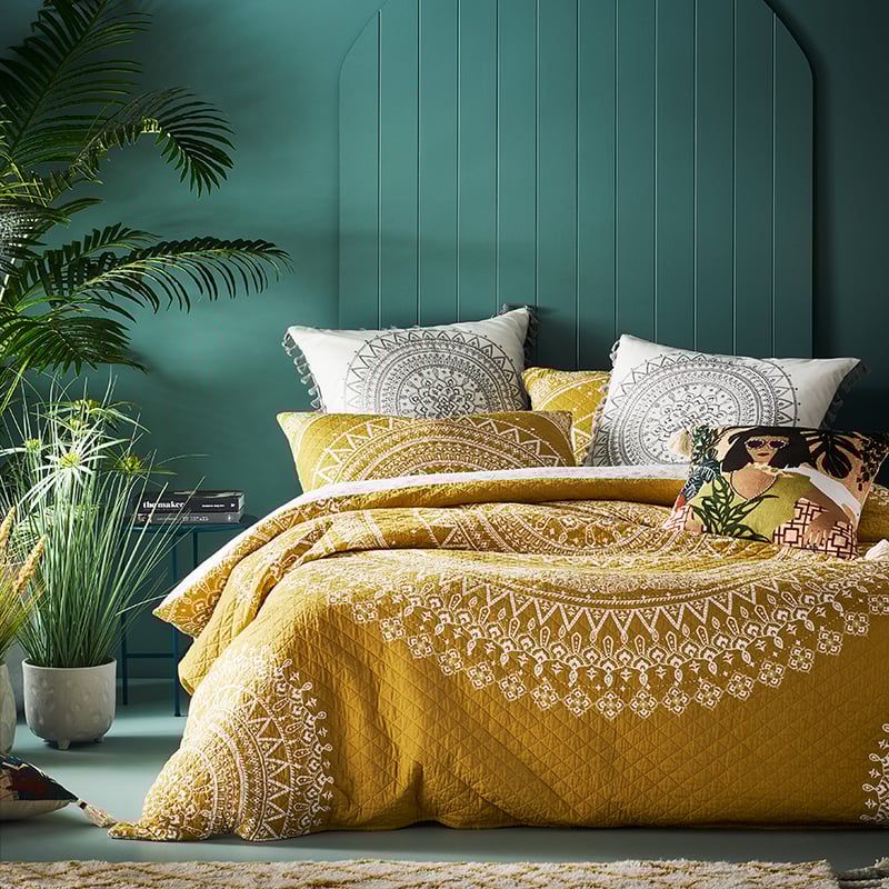 Henna Mustard Quilted Quilt Cover