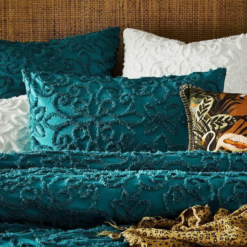 Savannah Teal Chenille Quilt Cover