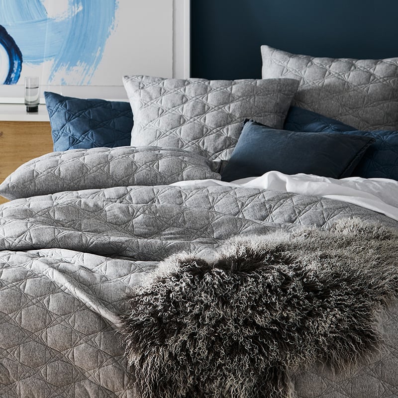 Fargo Quilted Marle Grey Bamboo Cotton Jersey Quilt Cover