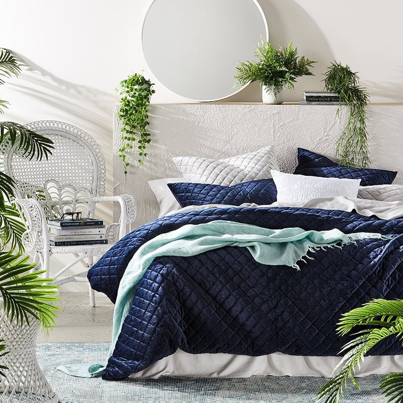 Aria Midnight Quilted Velvet Quilt Cover