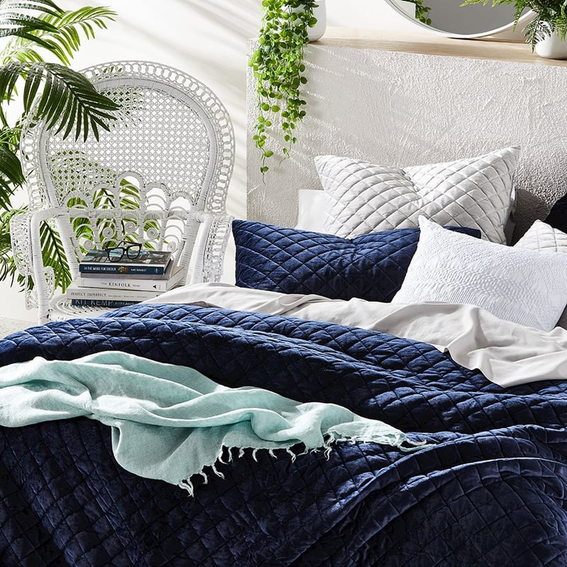 Aria Midnight Quilted Velvet Quilt Cover