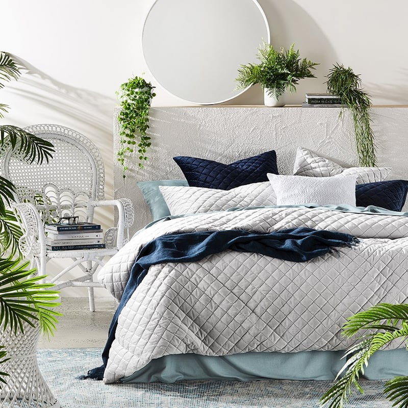 Aria Silver Quilted Velvet Quilt Cover