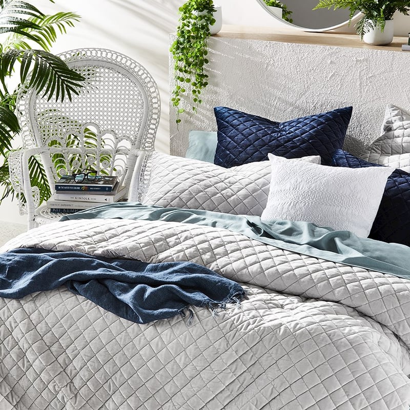 Aria Silver Quilted Velvet Quilt Cover