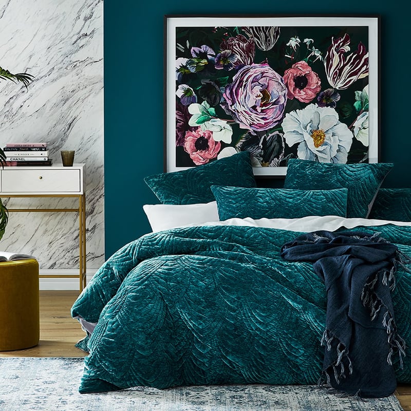 Carraway Quilted Velvet Teal Quilt Cover     