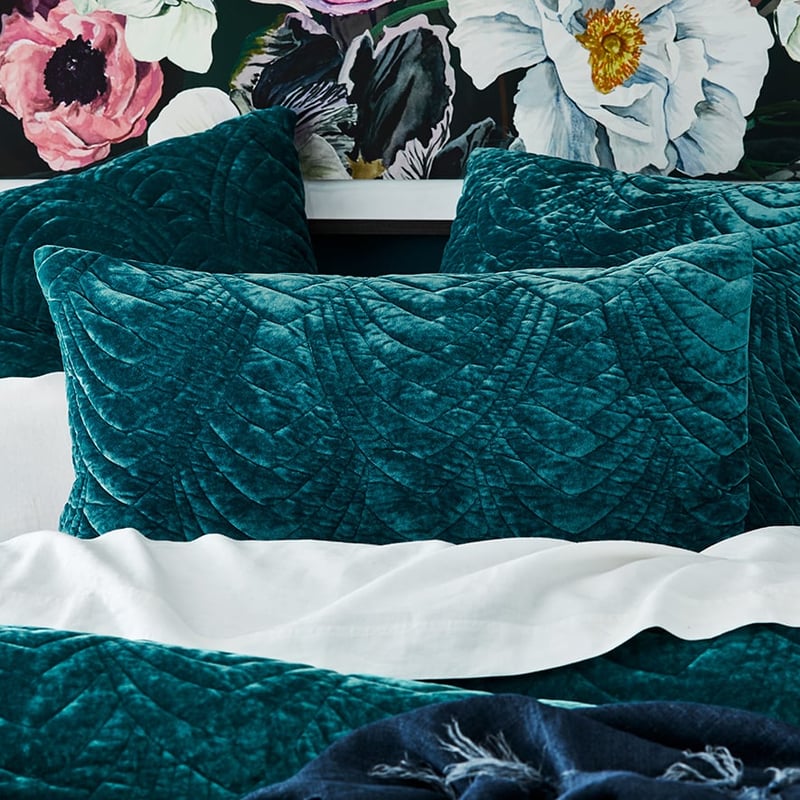 Carraway Quilted Velvet Teal Quilt Cover     
