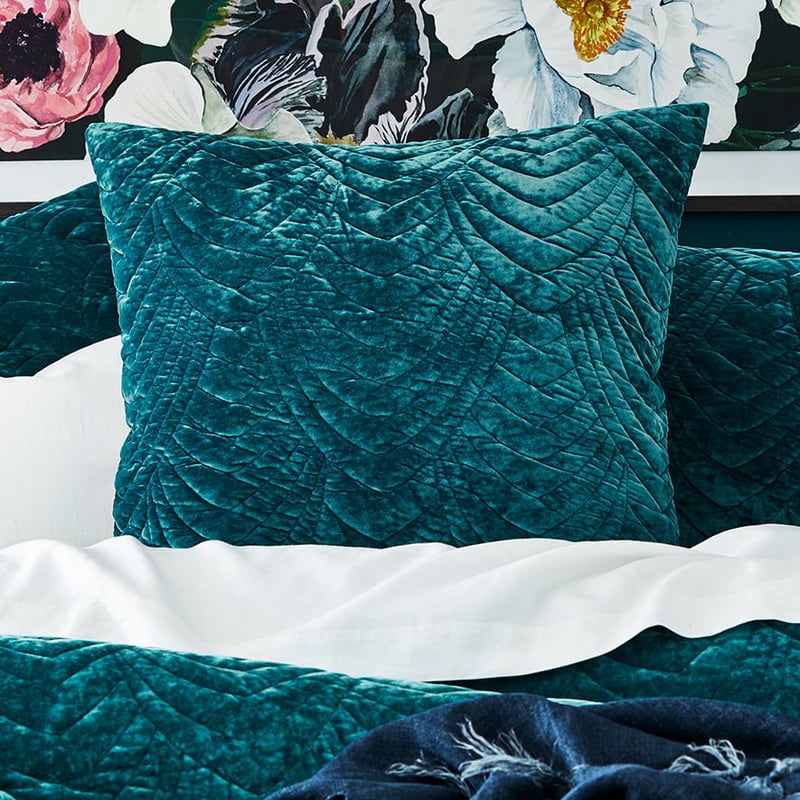 Carraway Quilted Velvet Teal Quilt Cover     