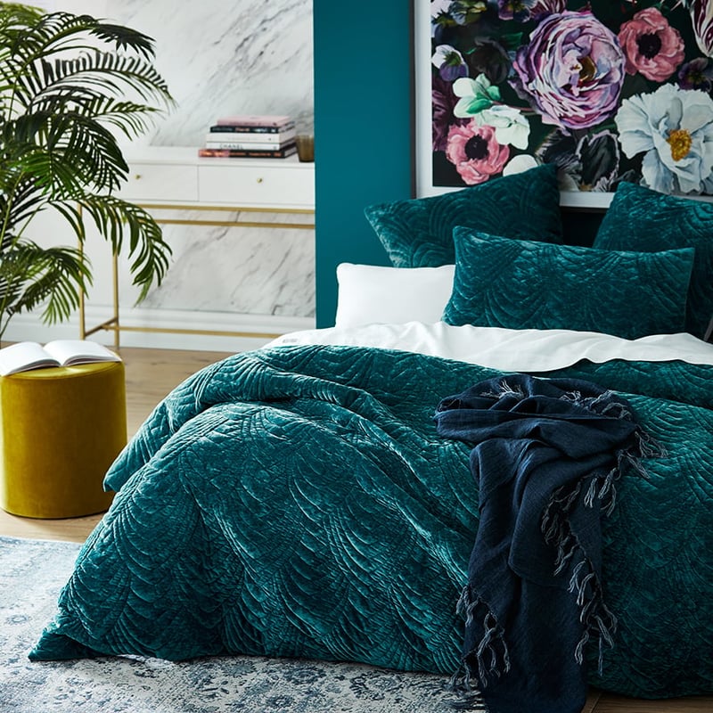 Carraway Quilted Velvet Teal Quilt Cover     